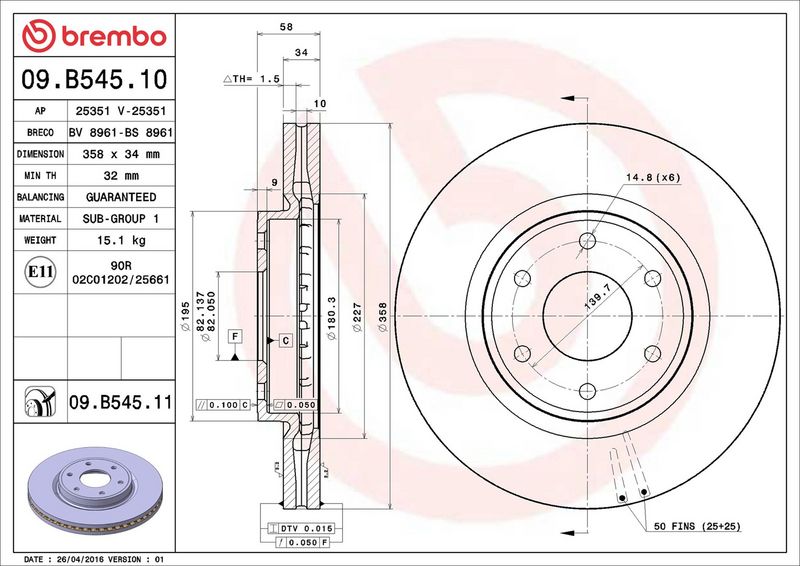 BREMBO 09.B545.11 Brake Disc