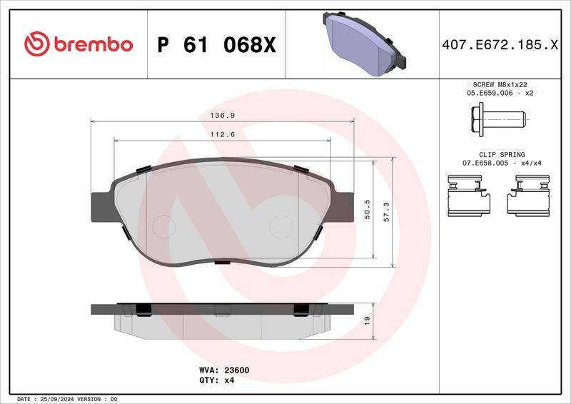 BREMBO P61068X Brake Pad Set, disc brake
