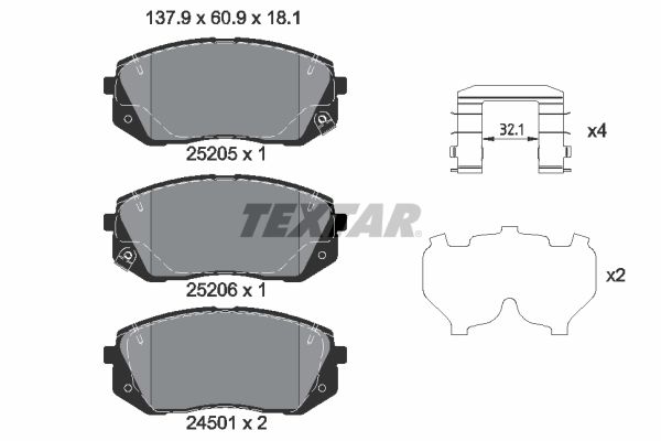 Комплект гальмівних накладок, дискове гальмо, Textar 2520504