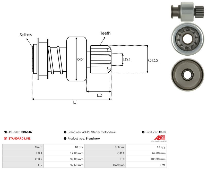 AS-PL SD6046 Freewheel Gear, starter