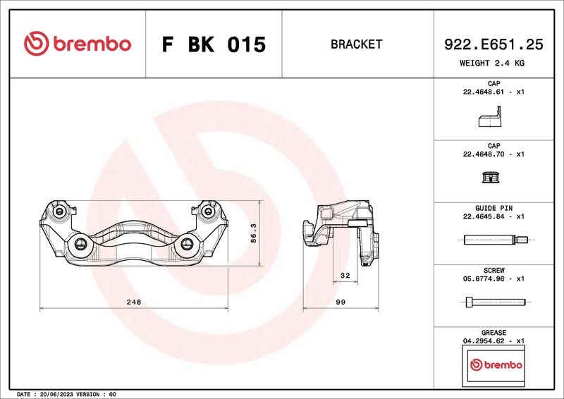 Комплект кронштейнів гальмівного супорта, Brembo FBK015