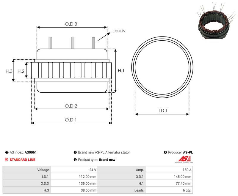 AS-PL AS0061 Stator, alternator