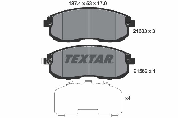 Комплект гальмівних накладок, дискове гальмо, Textar 2163301