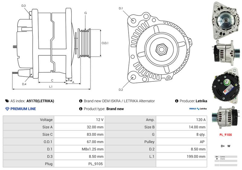 AS-PL A9170(LETRIKA) Alternator