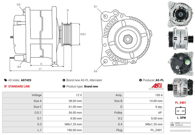 AS-PL A0742S Alternator