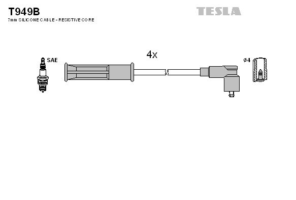 Комплект проводів високої напруги, TESLA Renault Kangoo,Laguna,Megane 1,4;1,6 97-), Tesla T949B