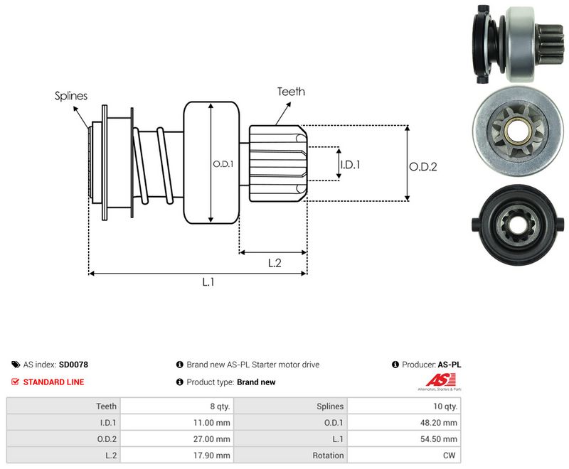 AS-PL SD0078 Freewheel Gear, starter