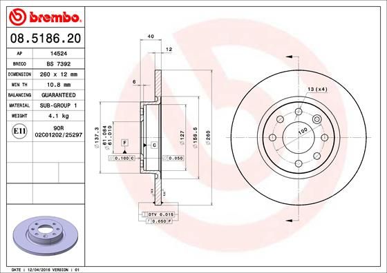 BREMBO Remschijf 08.5186.20