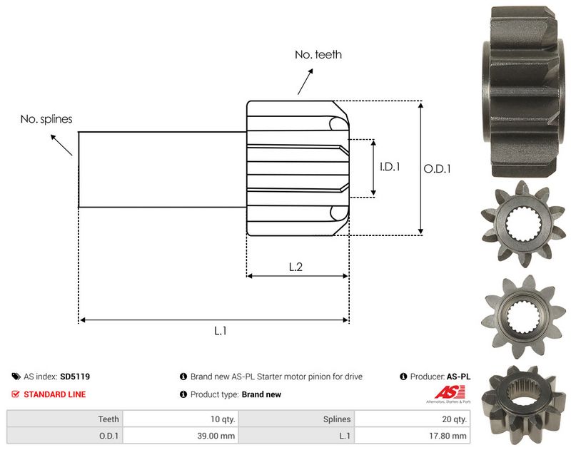 AS-PL SD5119 Freewheel Gear, starter