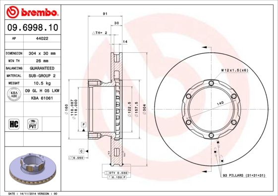 BREMBO Remschijf 09.6998.10