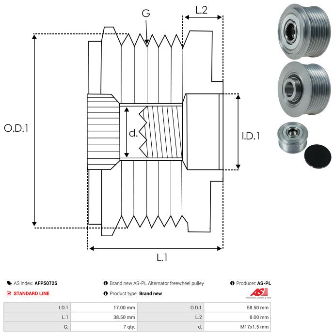 AS-PL AFP5072S Alternator Freewheel Clutch