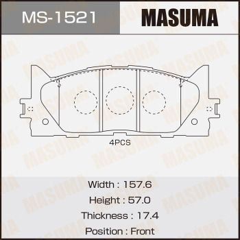 Комплект гальмівних колодок, передня вісь, 57мм, Toyota Camry (06-) (MS-1521) MASUMA, Masuma MS1521