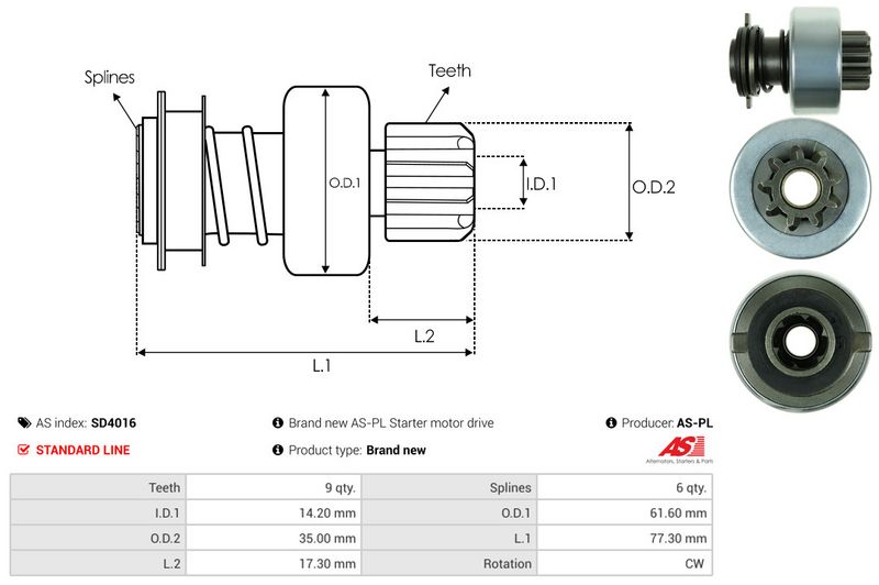 AS-PL SD4016 Freewheel Gear, starter