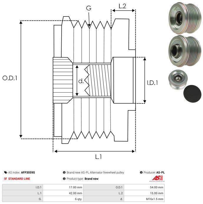 AS-PL AFP3059S Alternator Freewheel Clutch