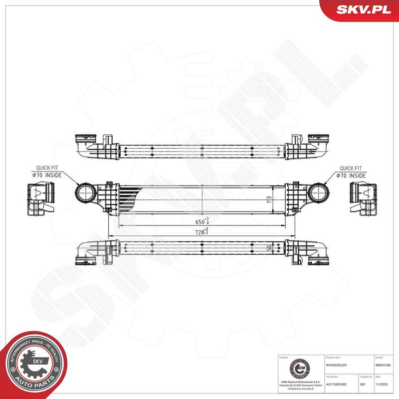 Kompressoriõhu radiaator, ESEN SKV 98SKV168