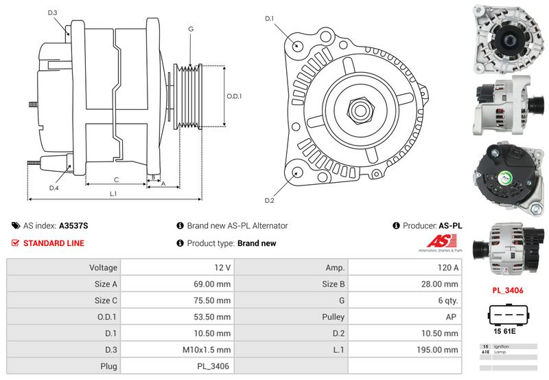 AS-PL A3537S Alternator