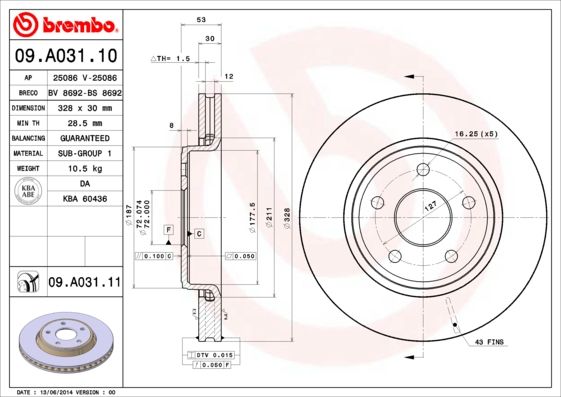 BREMBO Remschijf 09.A031.11