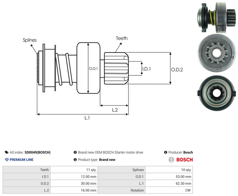 AS-PL SD0049(BOSCH) Freewheel Gear, starter
