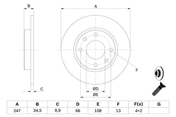 BOSCH PEUGEOT диск тормозной передний 205,309,ZX