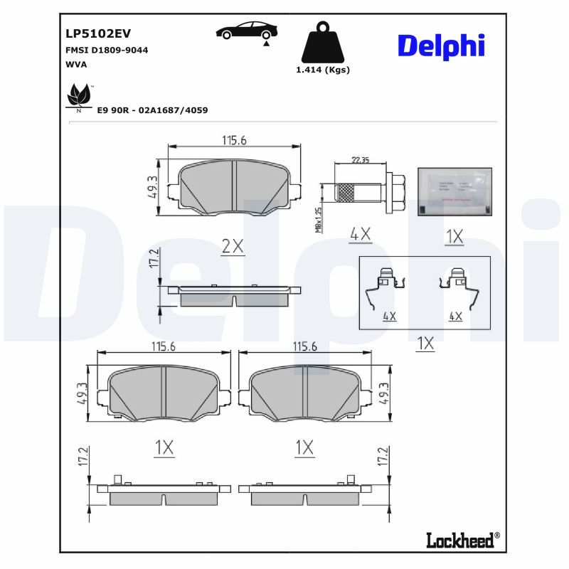 Piduriklotsi komplekt, ketaspidur, DELPHI LP5102EV