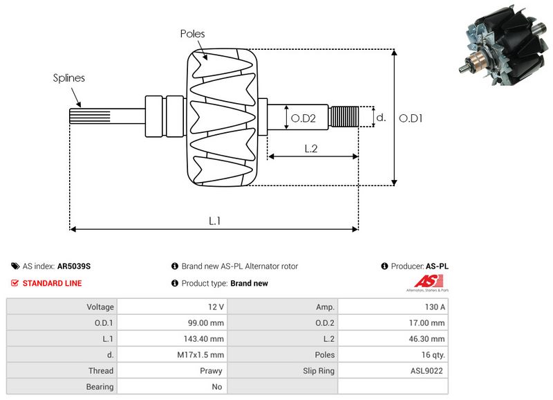 AS-PL AR5039S Rotor, alternator