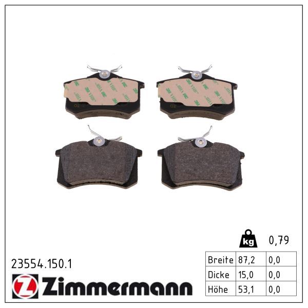 комплект спирачно феродо, дискови спирачки ZIMMERMANN