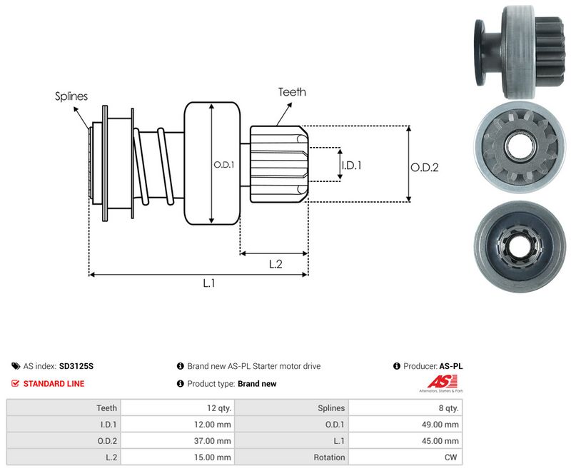 AS-PL SD3125S Freewheel Gear, starter