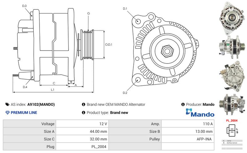 AS-PL A9102(MANDO) Alternator