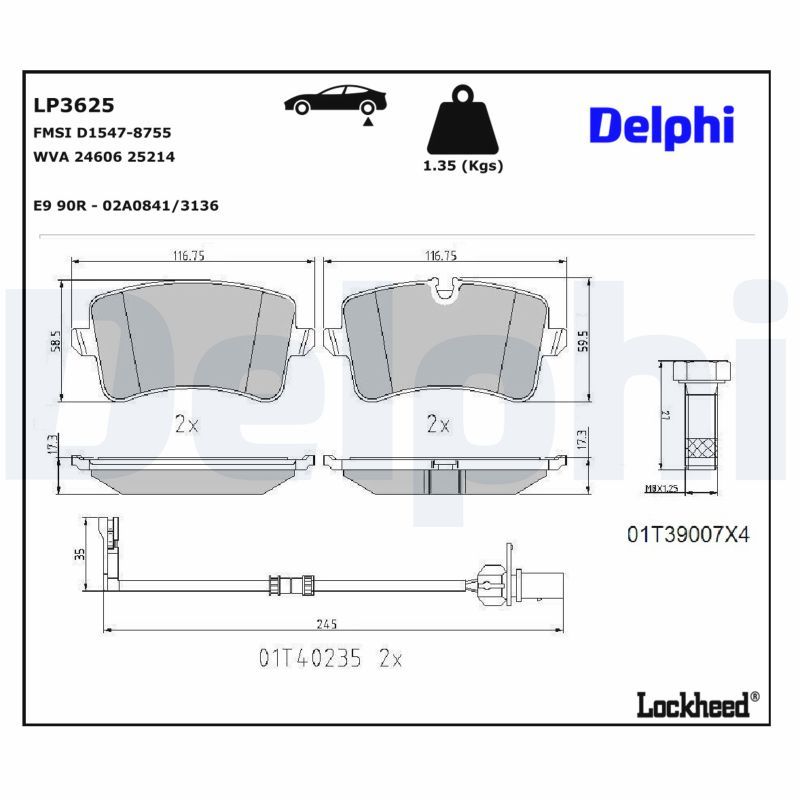 комплект спирачно феродо, дискови спирачки DELPHI