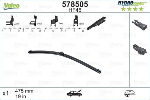 Безкаркасна щітка склоочисника Valeo HydroConnect Front 475мм