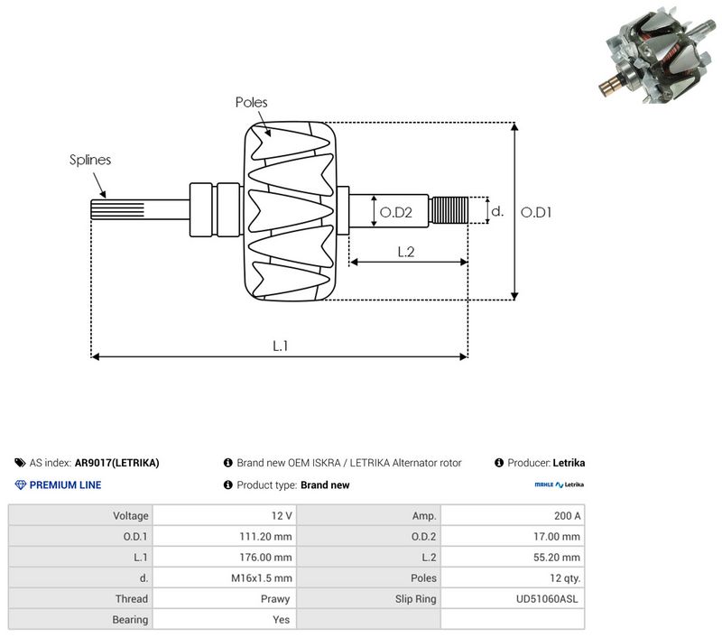 AS-PL AR9017(LETRIKA) Rotor, alternator