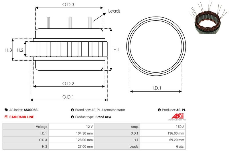 Staator, generaator, AS-PL AS0096S