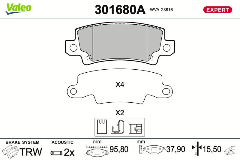 комплект спирачно феродо, дискови спирачки VALEO