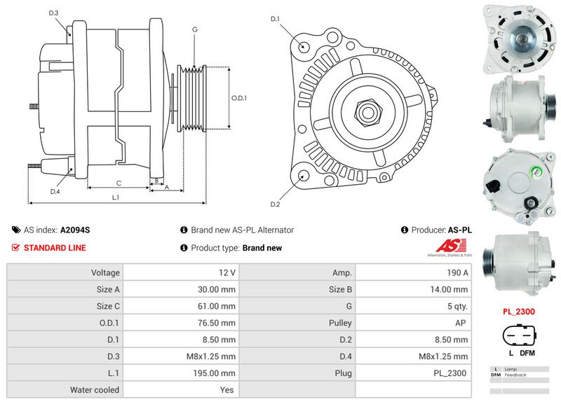 AS-PL A2094S Alternator