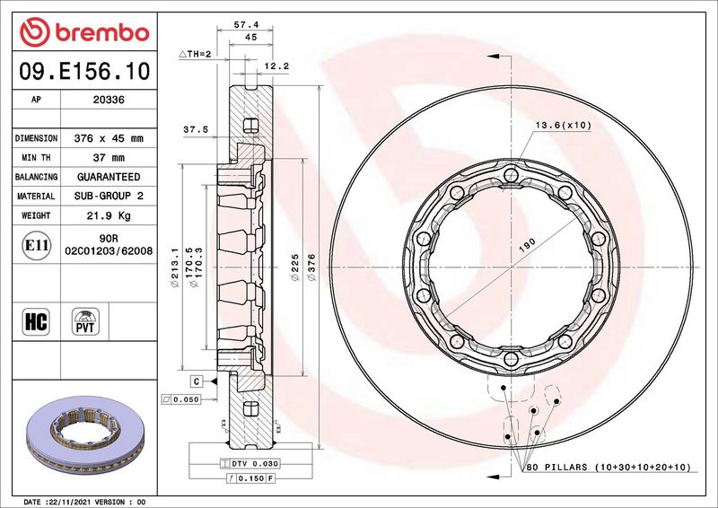 BREMBO 09.E156.10 Brake Disc