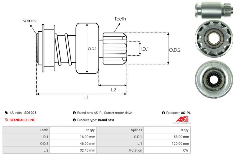 AS-PL SD1005 Freewheel Gear, starter