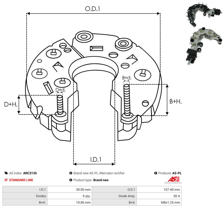 AS-PL ARC3135 Rectifier, alternator