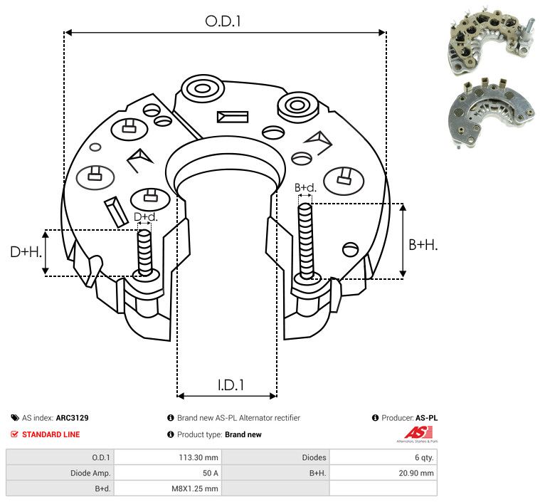 AS-PL ARC3129 Rectifier, alternator