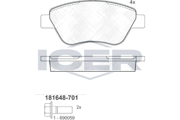 Комплект гальмівних накладок, дискове гальмо, гальмівна система Bosch, Icer 181648-701
