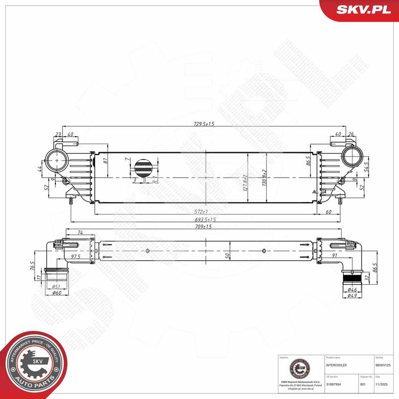 Kompressoriõhu radiaator, ESEN SKV 98SKV125