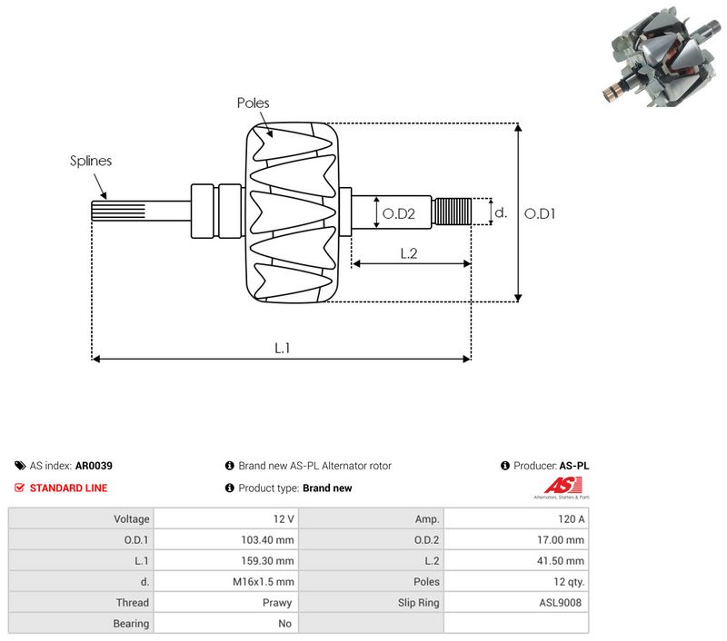 AS-PL AR0039 Rotor, alternator