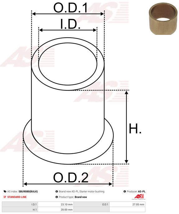 AS-PL SBU9080(BULK) Bush, starter shaft