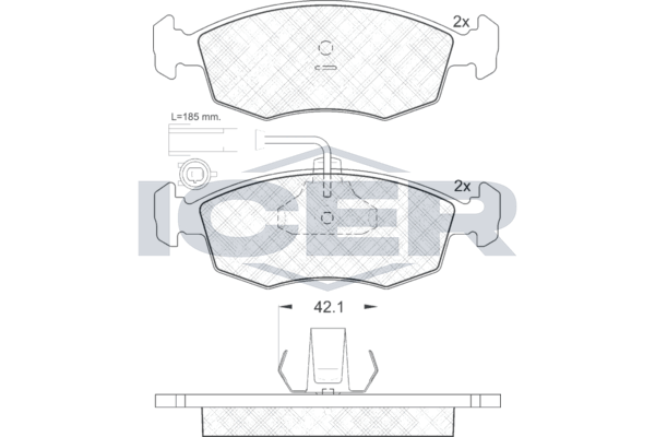 Комплект гальмівних накладок, дискове гальмо, Icer 181518