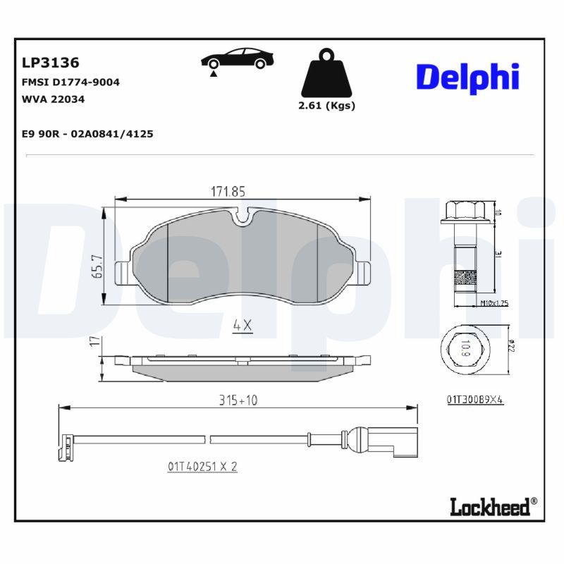 Piduriklotsi komplekt, ketaspidur, DELPHI LP3136