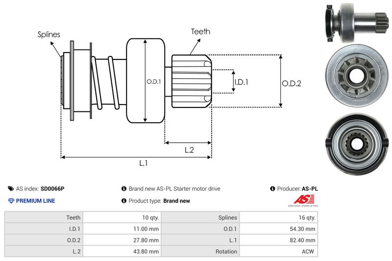 AS-PL SD0066P Freewheel Gear, starter