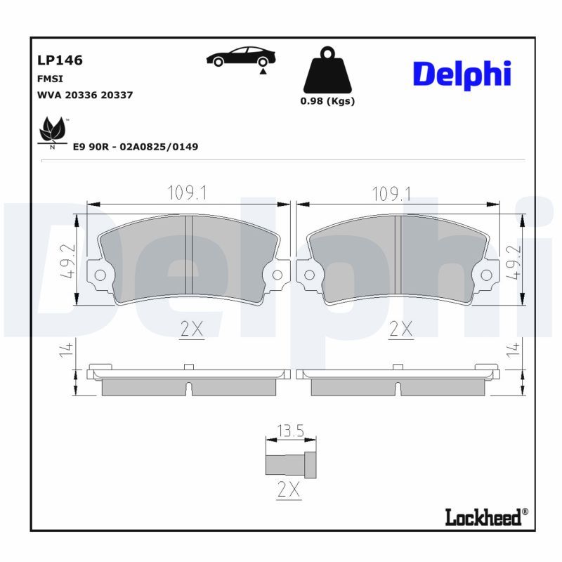 комплект спирачно феродо, дискови спирачки DELPHI