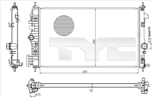 Радіатор, система охолодження двигуна, Tyc 725-0047