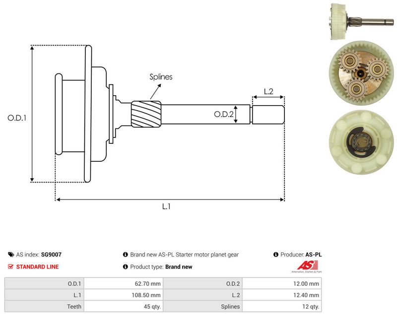 AS-PL SG9007 Ring Gear, planetary gearbox (starter)