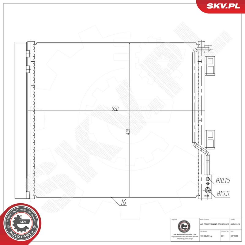 ESEN SKV 86SKV423 Condenser, air conditioning
