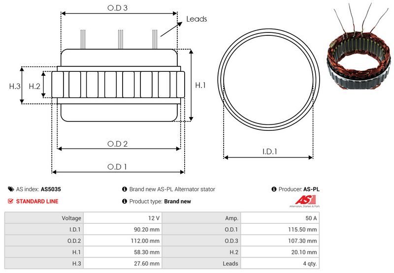 AS-PL AS5035 Stator, alternator